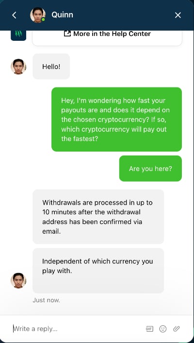 chat with wild.io about instant payouts
