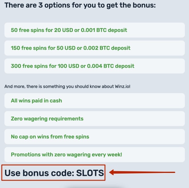 winz casino bonus code
