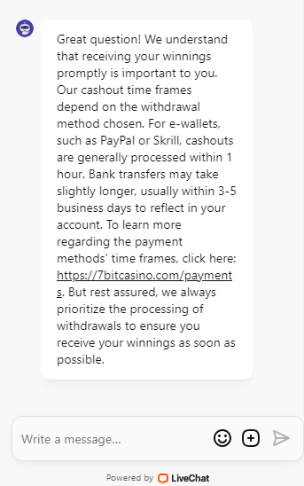 7bit casino withdrawal time