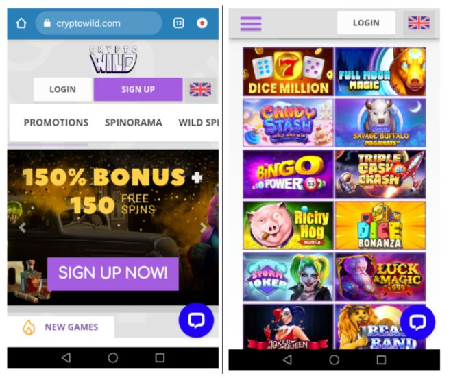 CryptoWild mobile casino