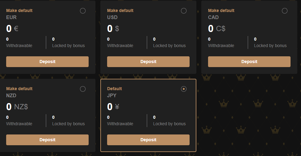 Payment methods at King Billy casino