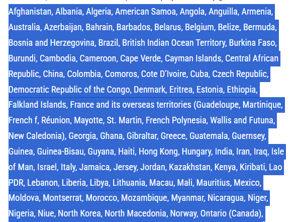 King Billy Restricted Countries