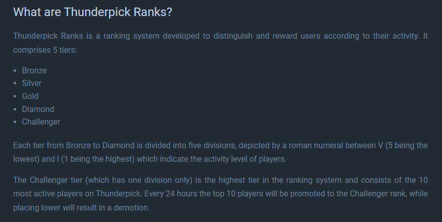 Thunderpick Ranks 