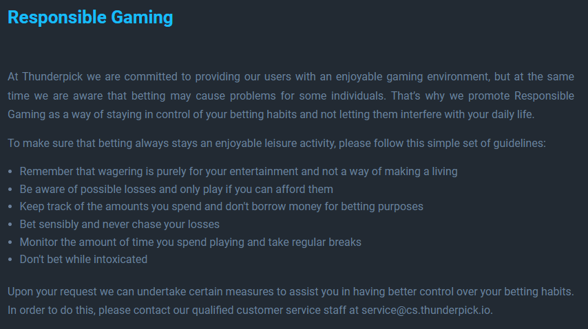 Thunderpick Responsible Gambling